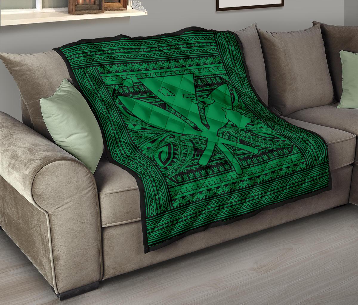 Hawaii Polynesian Kanaka Maoli Premium Quilt Green - Polynesian Pride
