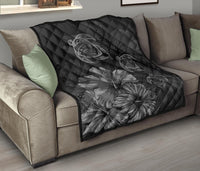 Hawaiian Map Turtle Hibiscus Vintage Polynesian Premium Quilt Gray - Polynesian Pride