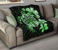 Hawaiian Kanaka Hibiscus Plumeria Mix Polynesian Turtle Premium Quilt Green AH - Polynesian Pride
