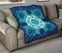 Hawaiian Turtle Coconut Pattern Premium Quilt - Indigo - Argu Style - AH - Polynesian Pride
