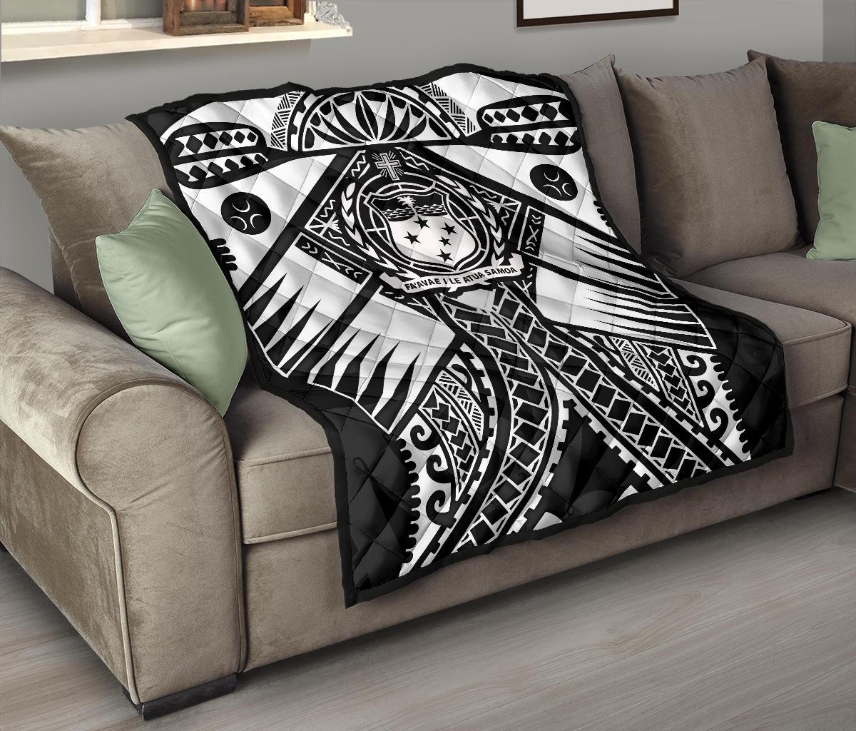 Samoa Polynesian Premium Quilt - Samoa White Seal with Polynesian Tattoo - Polynesian Pride