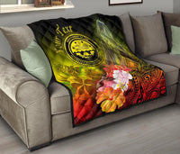 Federated States of Micronesia Custom Personalised Premium Quilts - Humpback Whale with Tropical Flowers (Yellow) - Polynesian Pride