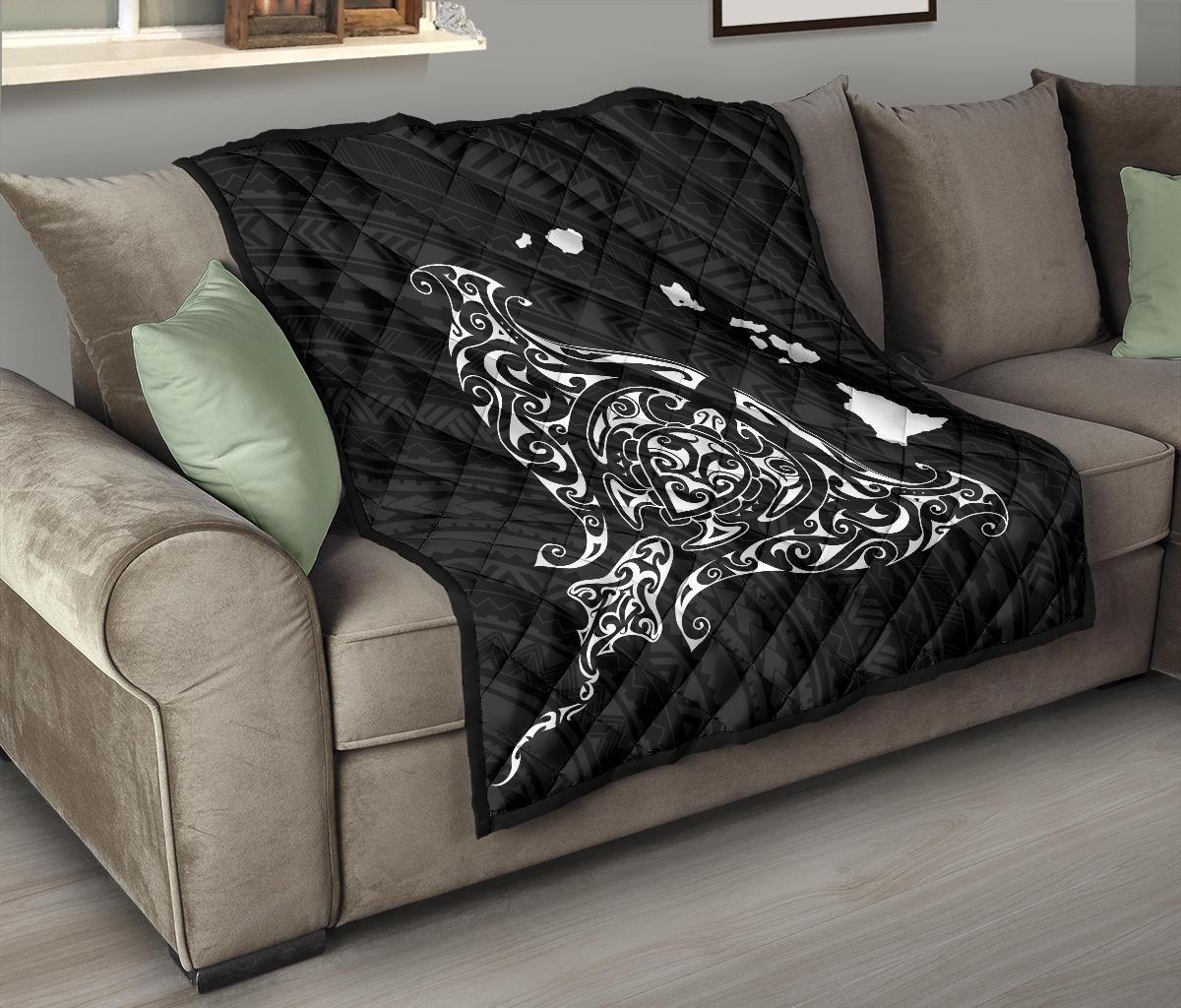 Rays Hawaii Map Polynesian Premium Quilt - White - Polynesian Pride