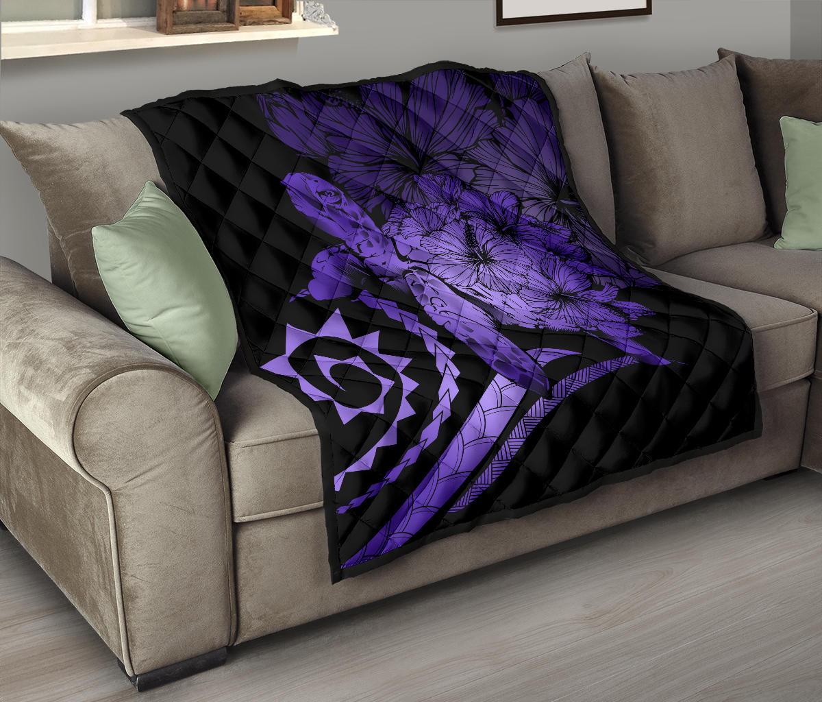 Hawaii Turtle Hibiscus Polynesian Vintage Premium Quilt - Purple - Polynesian Pride