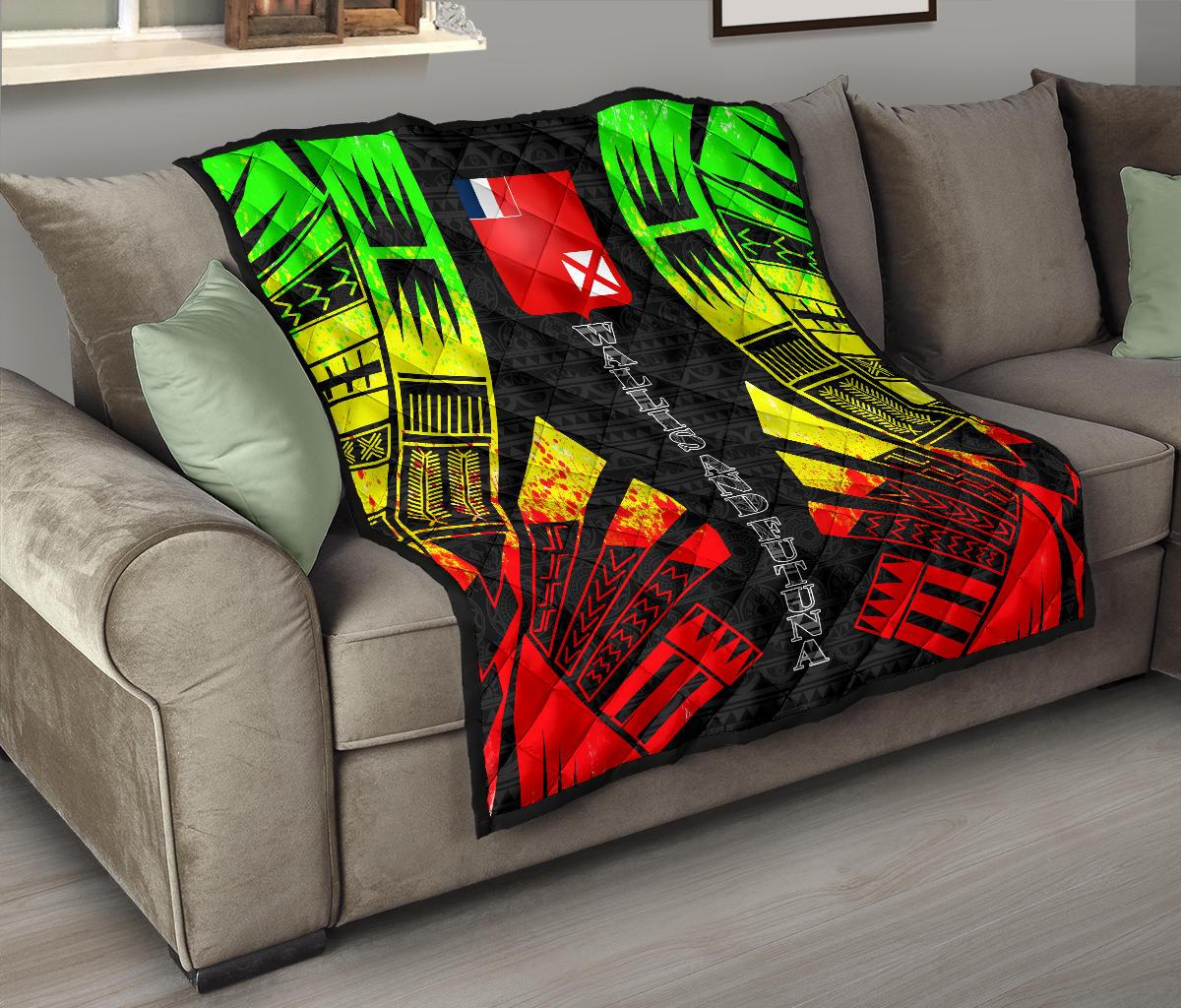 Wallis And Futuna Premium Quilt -Wallis And Futuna Coat Of Arms Polynesian Reggae Tattoo Red - Polynesian Pride