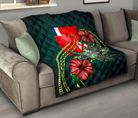 Wallis and Futuna Polynesian Premium Quilt - Green Turtle Hibiscus - Polynesian Pride