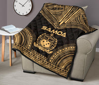 Samoa Premium Quilt - Samoa Coat Of Arms Polynesian Chief Gold Version - Polynesian Pride