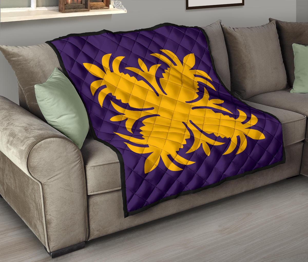 Hawaiian Premium Quilt Royal Pattern - Purple And Gold - A2 Style - Polynesian Pride