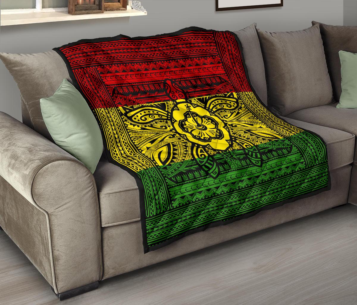 Hawaii Polyensian Kanaka Flag Turtle Premium Quilt - Polynesian Pride