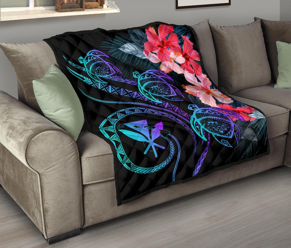 Hawaii Turtle Polynesian Tropical Premium Quilt - Cora Style Purple - Polynesian Pride