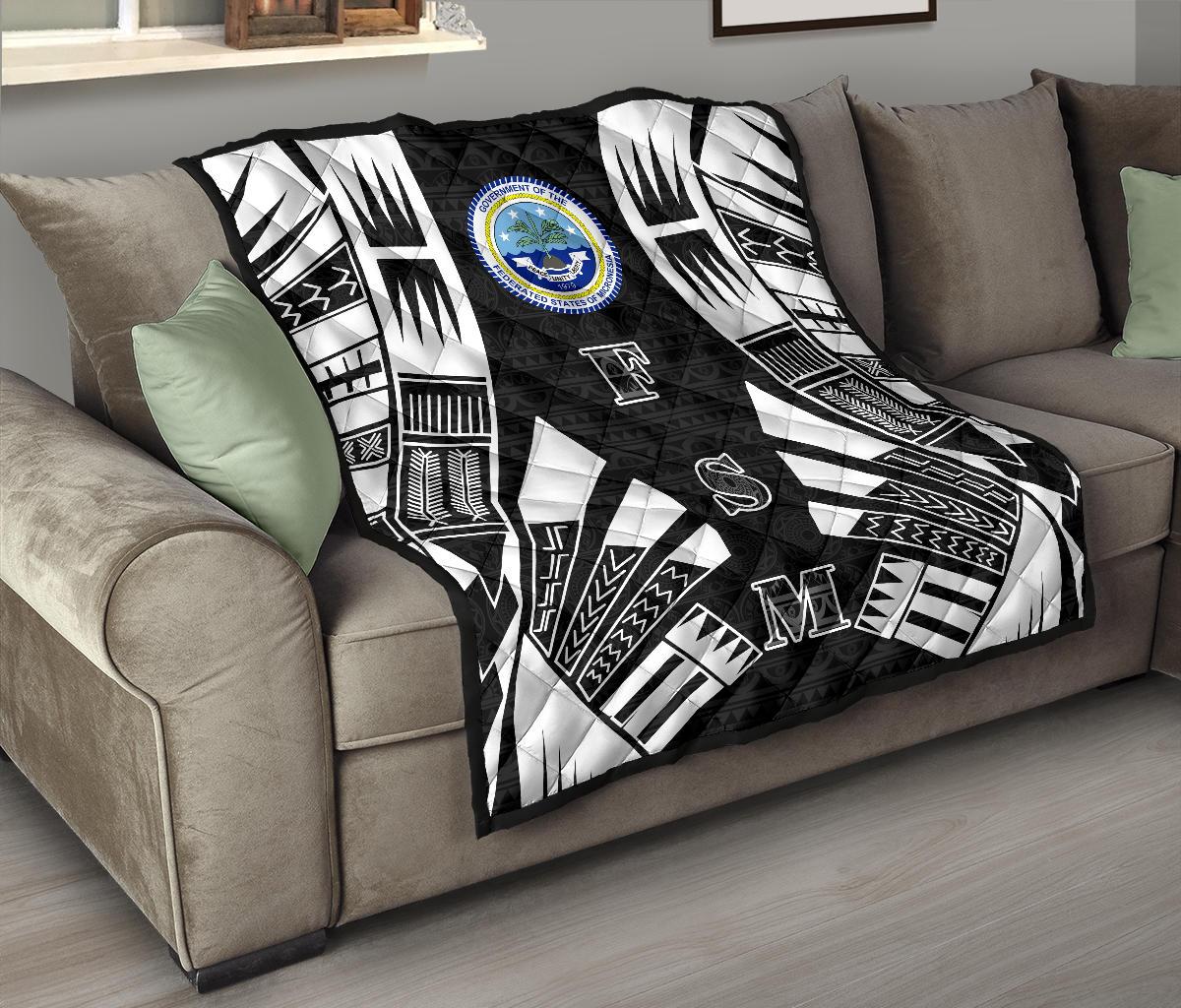 Federated States Of Micronesia Premium Quilt - Federated States Of Micronesia Seal Polynesian White Tattoo (Black) - Polynesian Pride