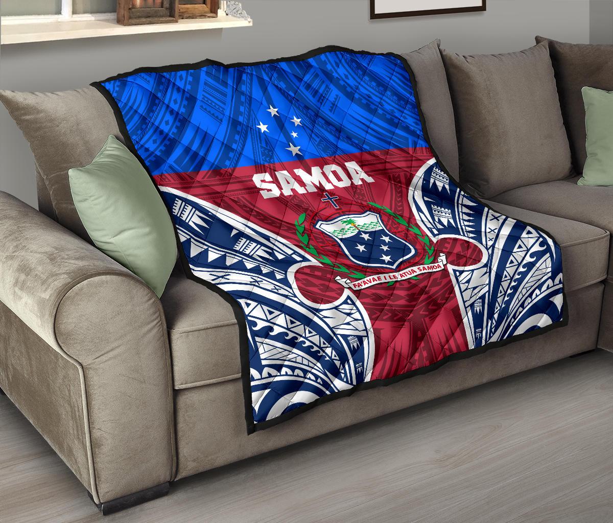 Samoa Polynesian Premium Quilt - Samoan Pattern With Seal Quilt - Polynesian Pride