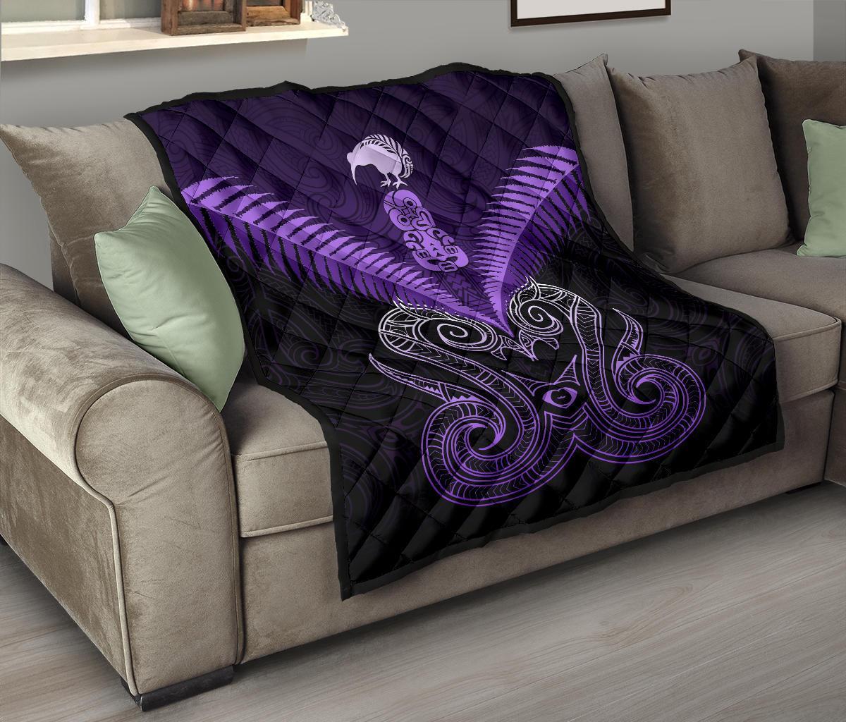 Maori Manaia New Zealand Premium Quilt Purple - Polynesian Pride