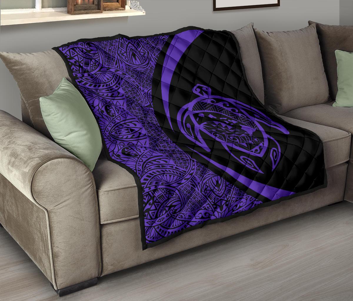 Hawaii Turtle Map Polynesian Premium Quilt - Purple - Circle Style - Polynesian Pride