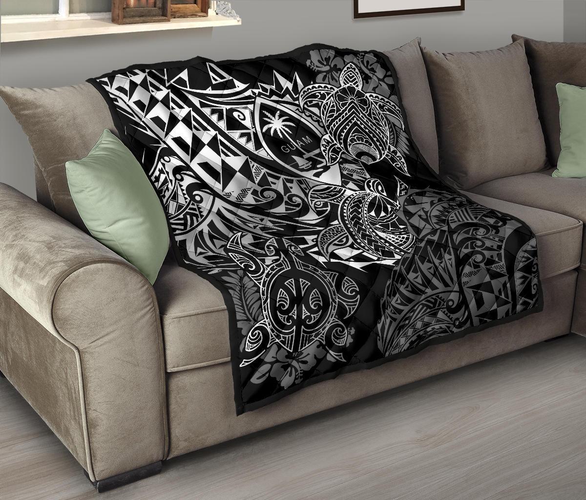 Guam Polynesian Premium Quilt - White Turtle Flowing - Polynesian Pride