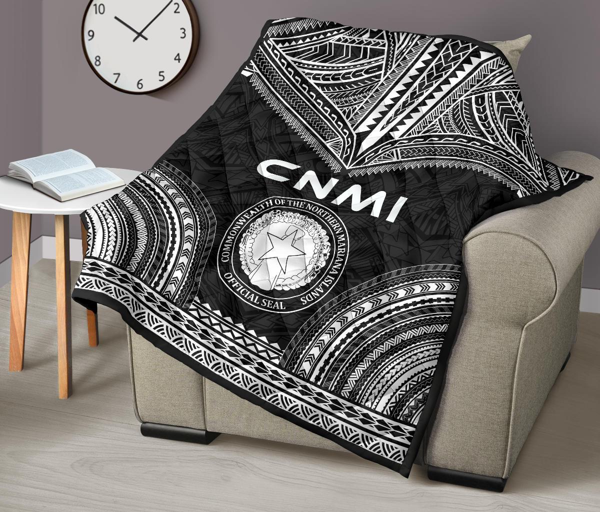 Northern Mariana Islands Premium Quilt - CNMI Seal Polynesian Chief Black Version - Polynesian Pride