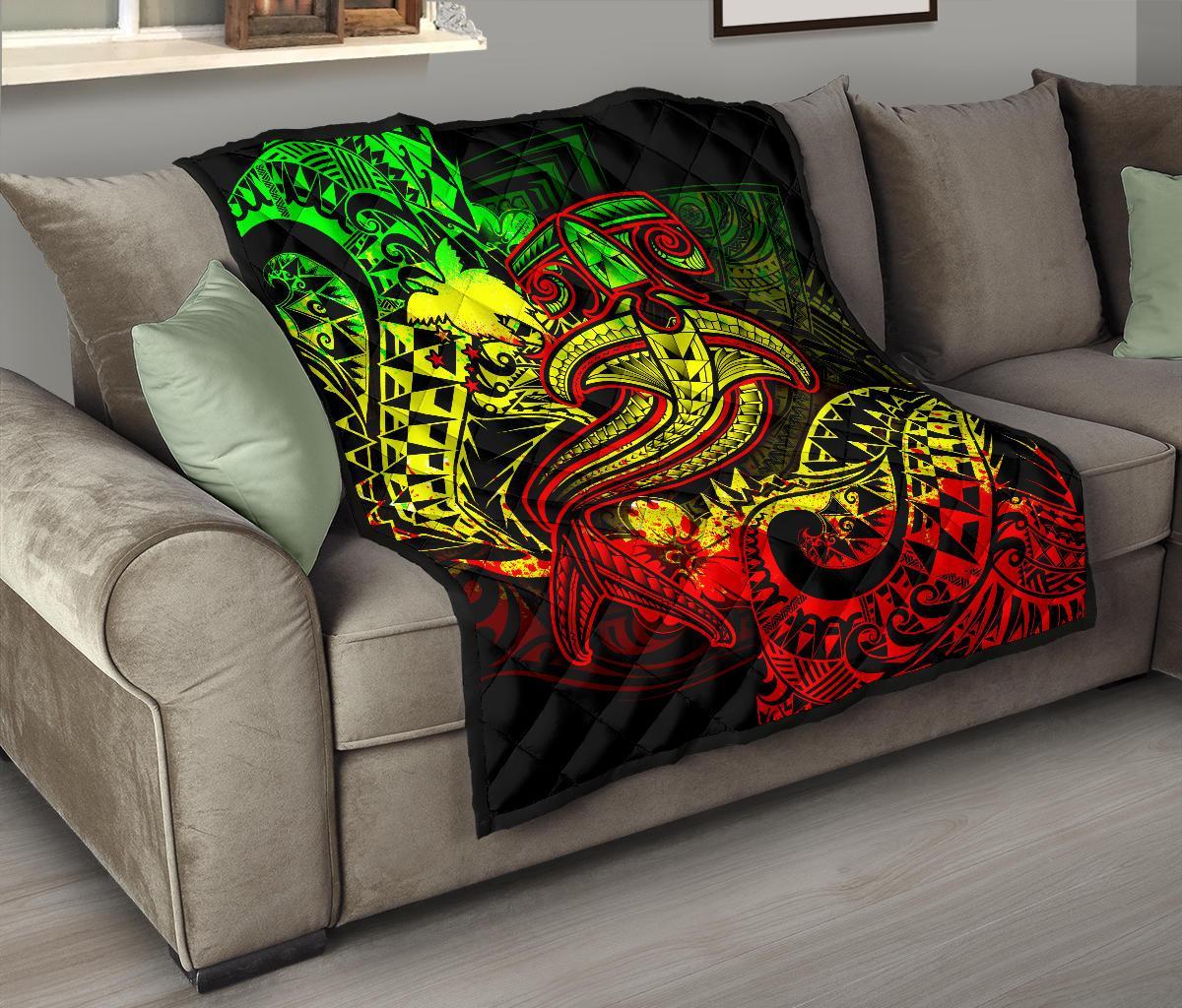 Papua New Guinea Premium Quilt - Reggae Shark Polynesian Tattoo - Polynesian Pride