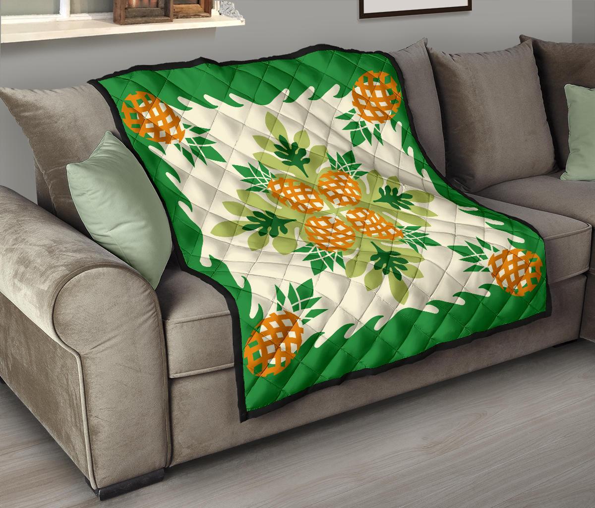 Hawaiian Pineapple leaves Tropical Pattern Premium Quilt - Green - Argu Style - AH - Polynesian Pride