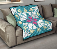 Hawaiian Leaves Tropical Pattern Premium Quilt - Pastel And White - Argu Style - AH - Polynesian Pride
