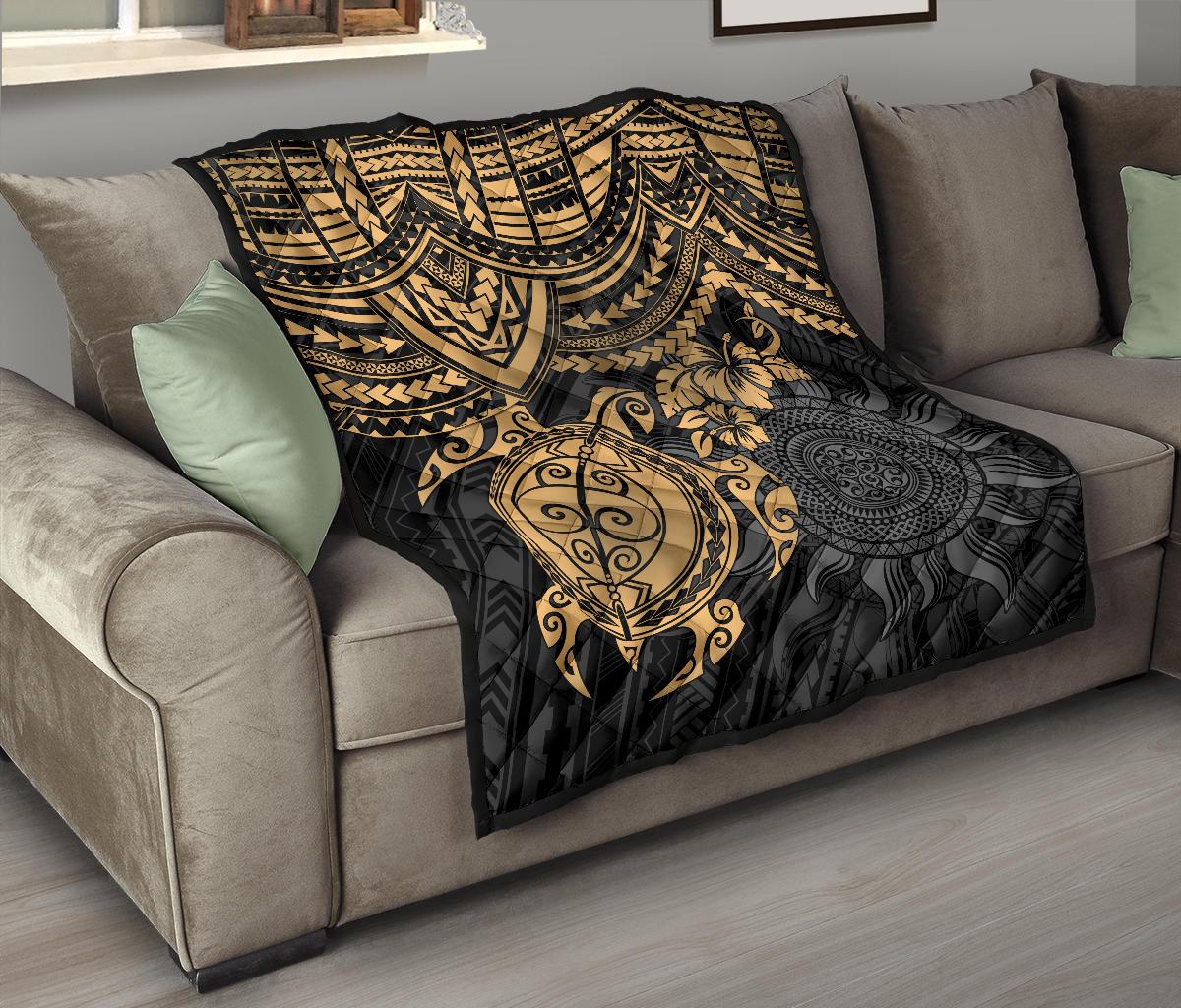 Polynesian Premium Quilt - Polynesian Golden Turtle Hibiscus - Polynesian Pride