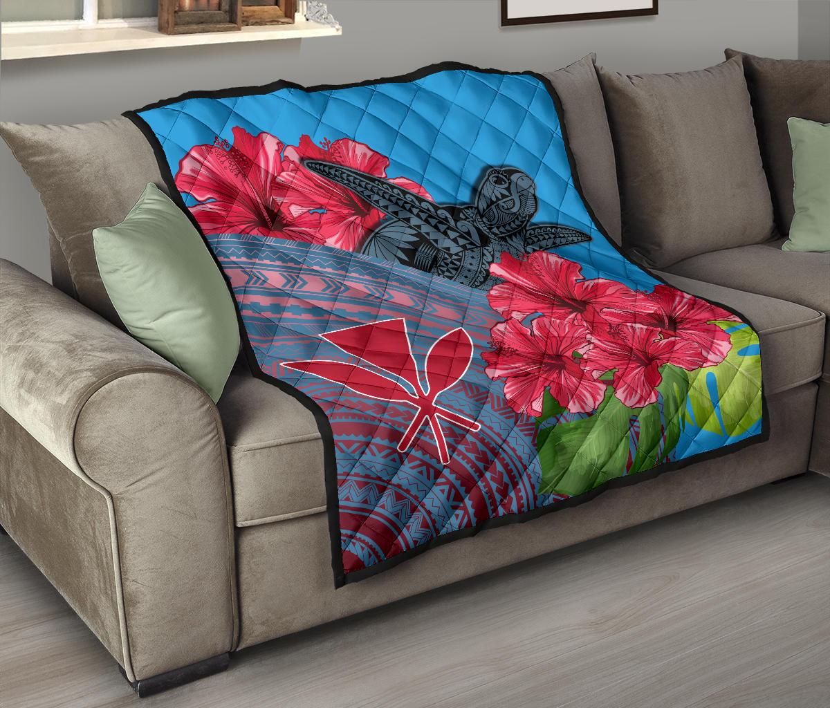 Hawaii Turtle Hibiscus Kanaka Pink Style - Premium Quilt AH - Polynesian Pride