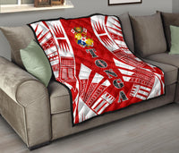 Tonga Premium Quilt - Tonga Coat Of Arms Polynesian White Tattoo (Red) - Polynesian Pride