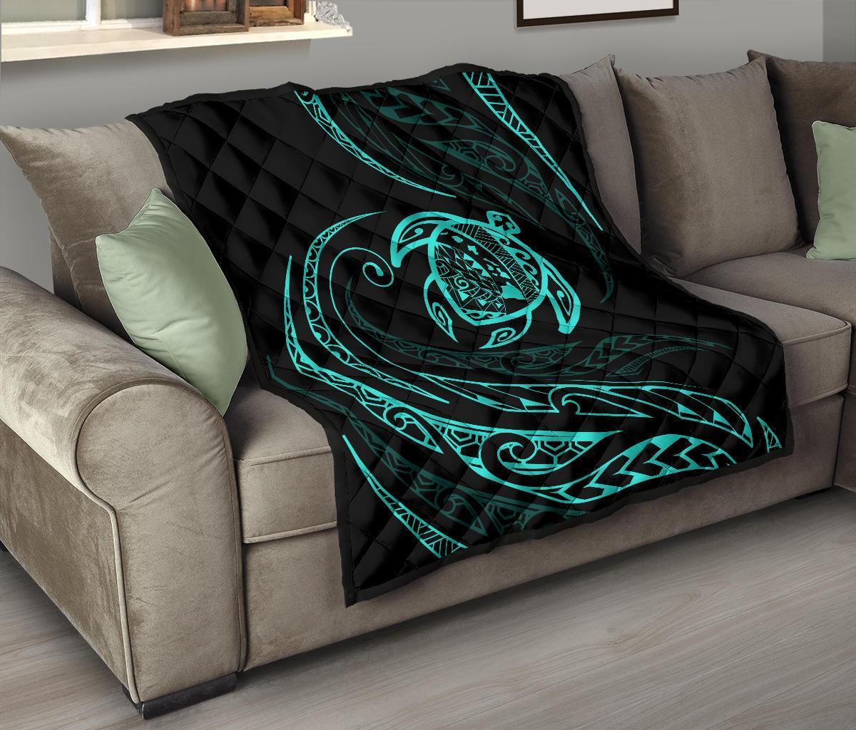 Hawaii Turtle Premium Quilt - Turquoise - Frida Style - Polynesian Pride