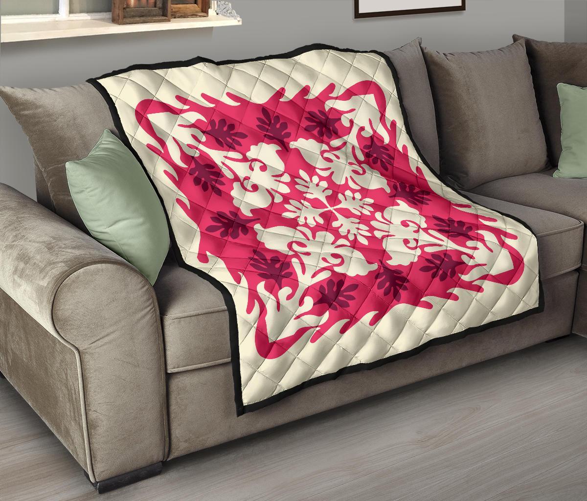 Hawaiian Tropical Pattern Premium Quilt - Pink - Argu Style - AH - Polynesian Pride