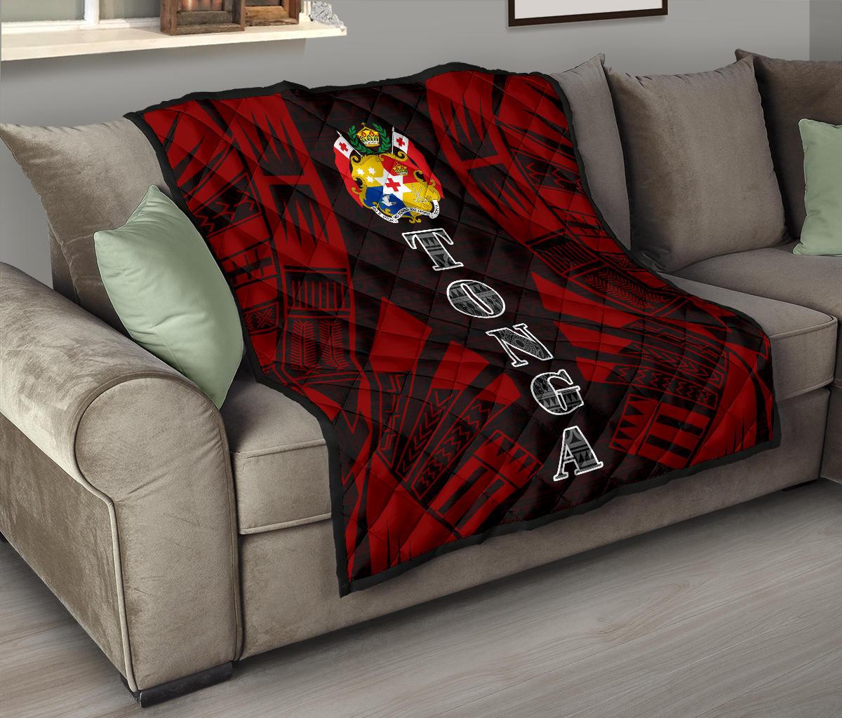 Tonga Premium Quilt - Tonga Coat Of Arms Polynesian Red Tattoo - Polynesian Pride