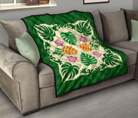 Hawaiian Pineapple Hibiscus Pattern Premium Quilt - Burgundy - Argu Style - AH - Polynesian Pride