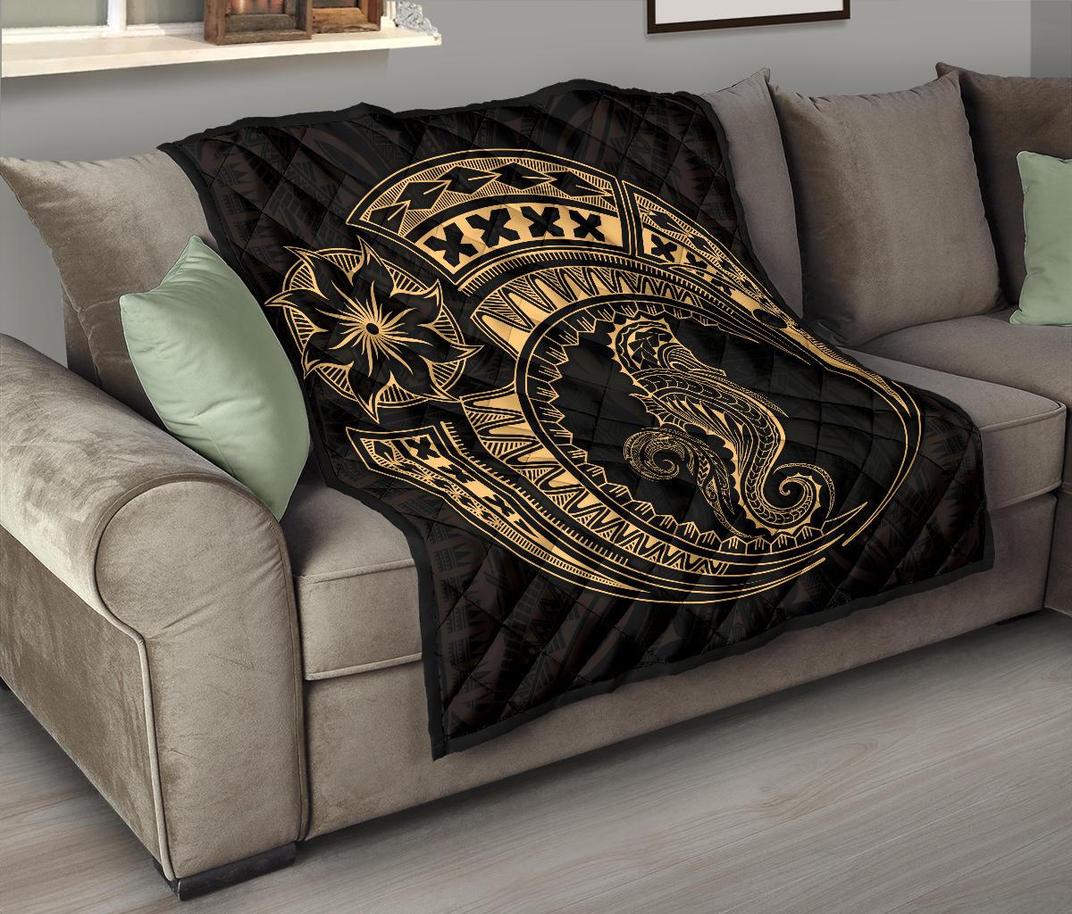 Polynesian Quilt - Polynesian Gold Seahorse Tattoo - Polynesian Pride