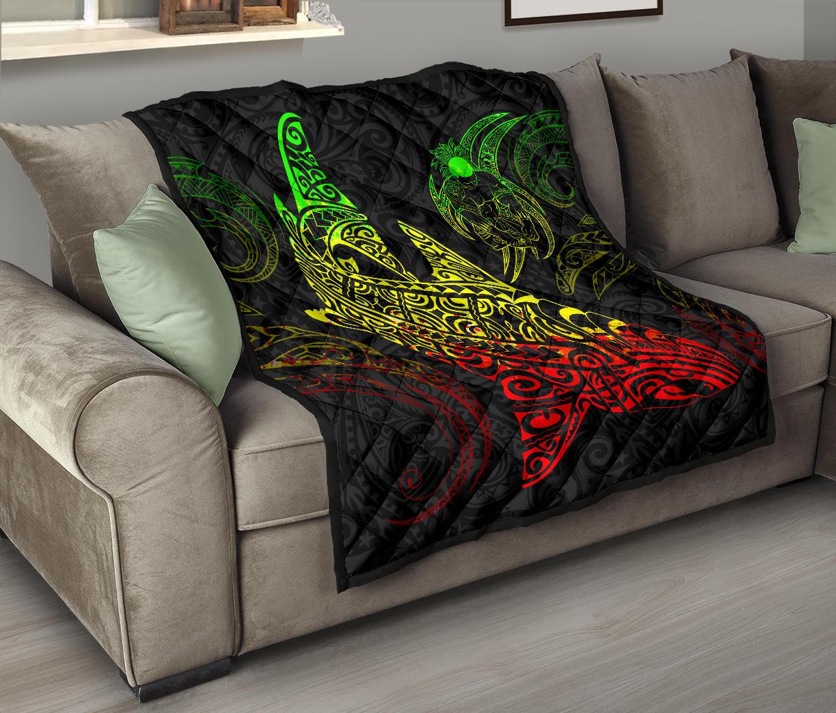 Polynesian Quilt - Polynesian Reggae Shark Warrior Tattoo - Polynesian Pride