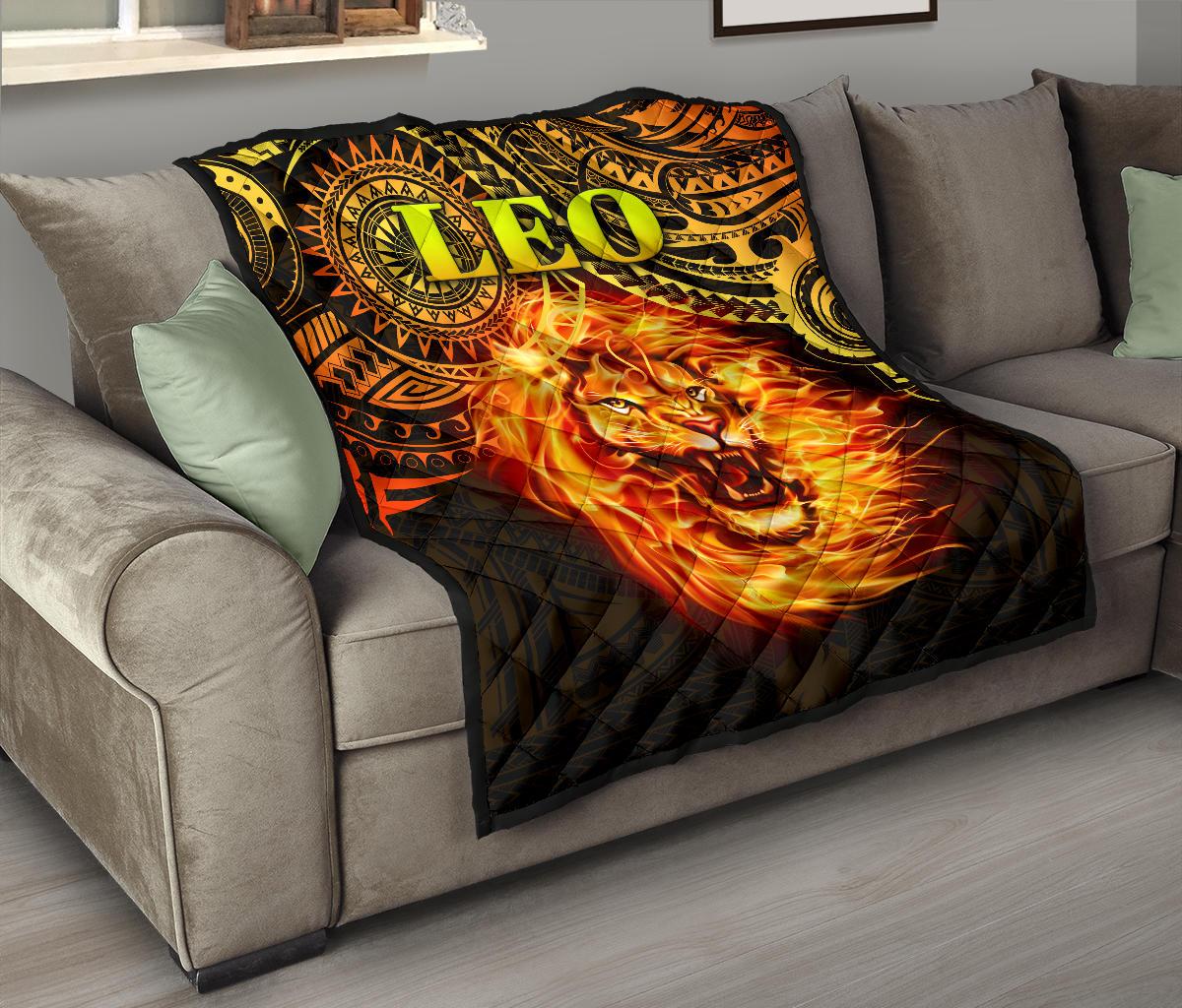 Sun In Leo Zodiac Premium Quilt Polynesian Tattoo Unique Vibes - Polynesian Pride