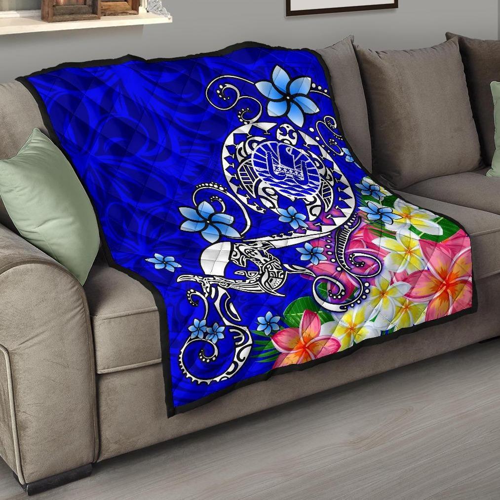 Tahiti Premium Quilt - Turtle Plumeria (Blue) Blue - Polynesian Pride
