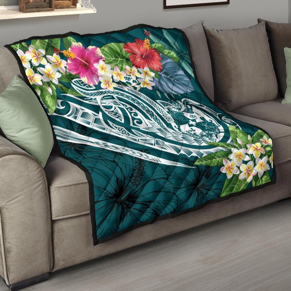 Tonga Polynesian Premium Quilt - Summer Plumeria (Turquoise) Turquoise - Polynesian Pride