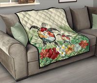 Hawaii Turtle Flowers Coconut Tree Leaf Premium Quilt - Polynesian Pride