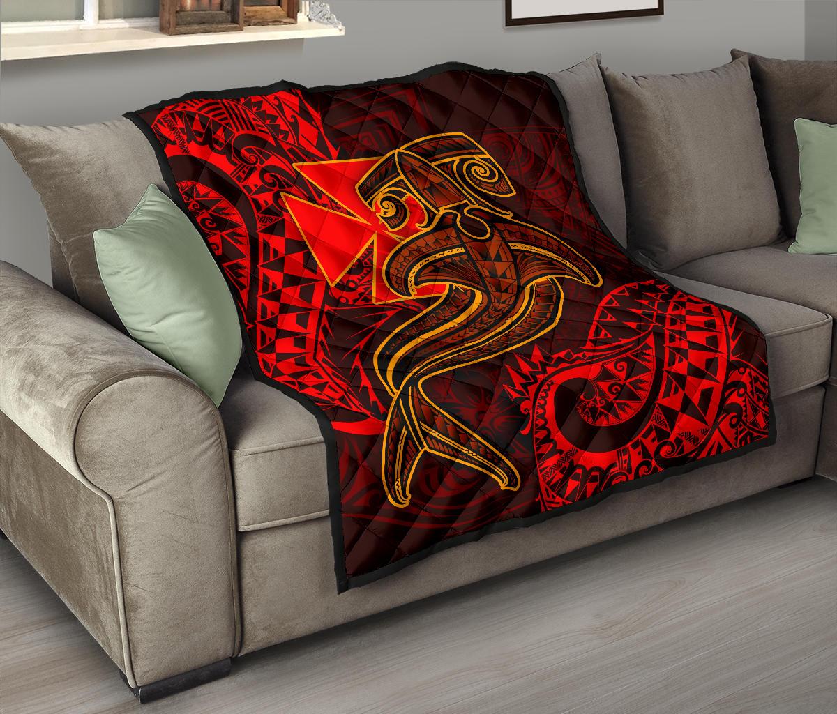 Polynesian Wallis and Futuna Premium Quilt - Red Shark Polynesian Tattoo - Polynesian Pride