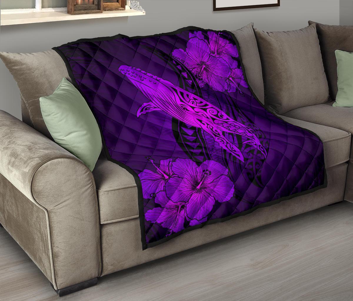 Hawaii Whale Swim Poly Purple Premium Quilt - Polynesian Pride