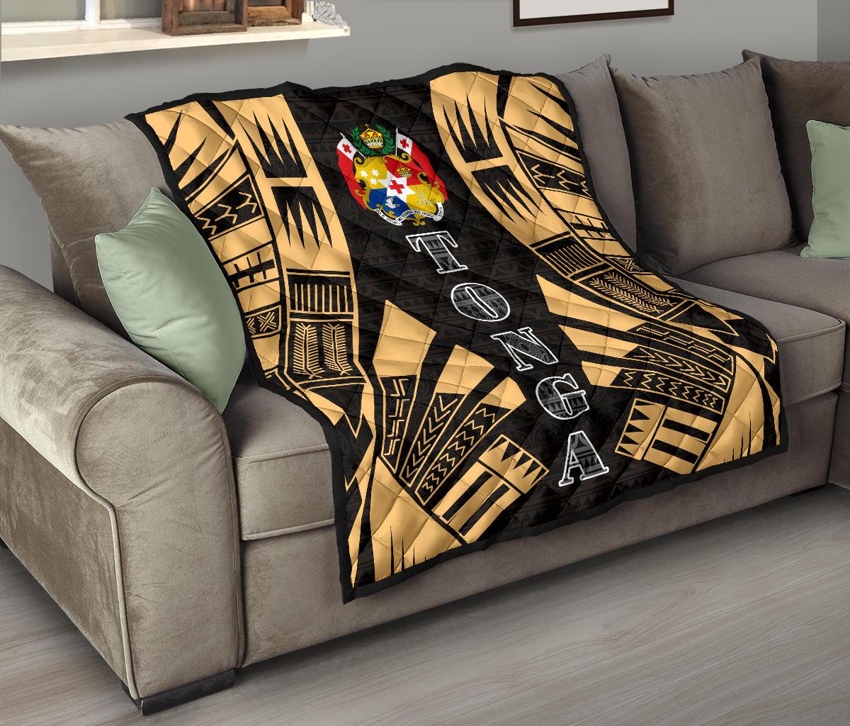 Tonga Premium Quilt - Tonga Coat Of Arms Polynesian Gold Tattoo - Polynesian Pride