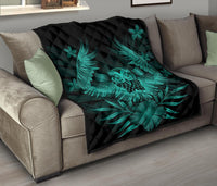 Hawaii Owl Hibiscus Plumeria Premium Quilt - Turquoise - Polynesian Pride