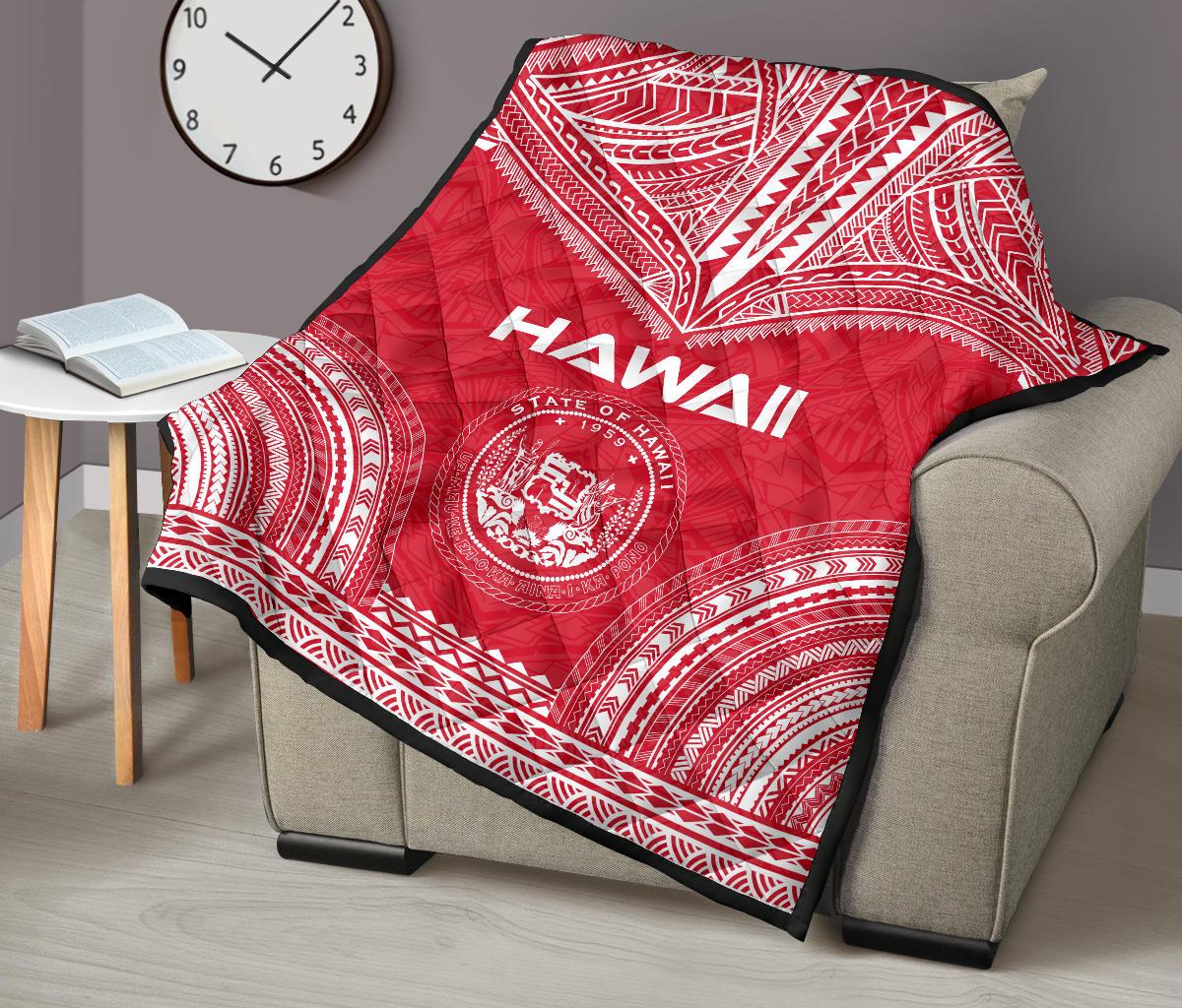 Hawaii Premium Quilt - Hawaii Seal Polynesian Chief Red Version - Polynesian Pride