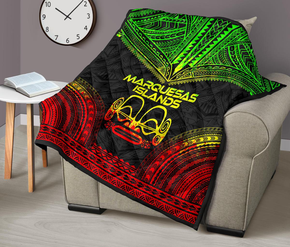 Marquesas Islands Premium Quilt - Marquesas Islands Tiki Face Polynesian Chief Reggae Version - Polynesian Pride