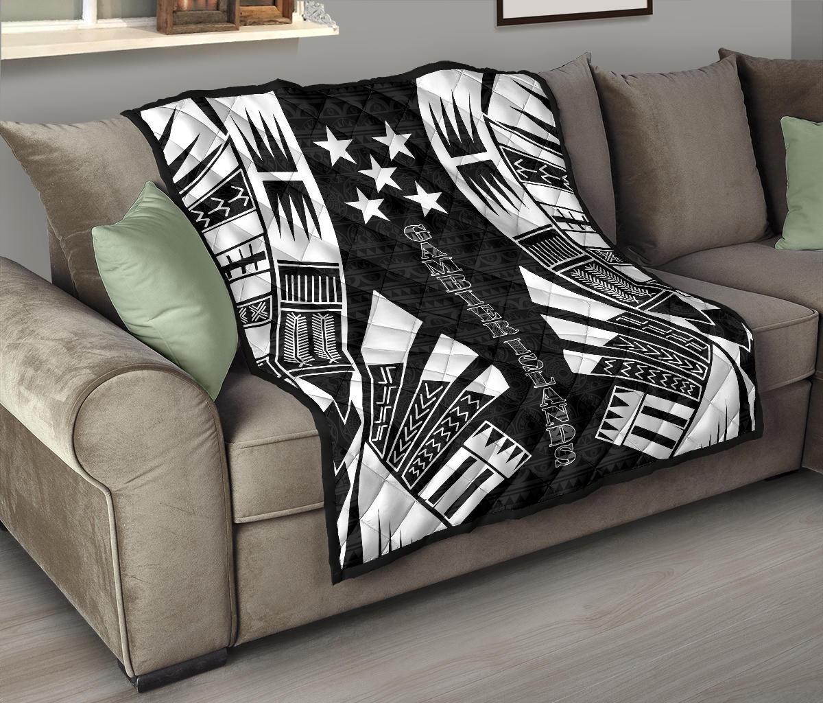 Gambier Islands Premium Quilt - Gambier Islands Flag Polynesian White Tattoo (Black) - Polynesian Pride