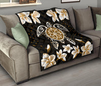 Hawaiian Gold Turtle Plumeria Quilt - Polynesian Pride