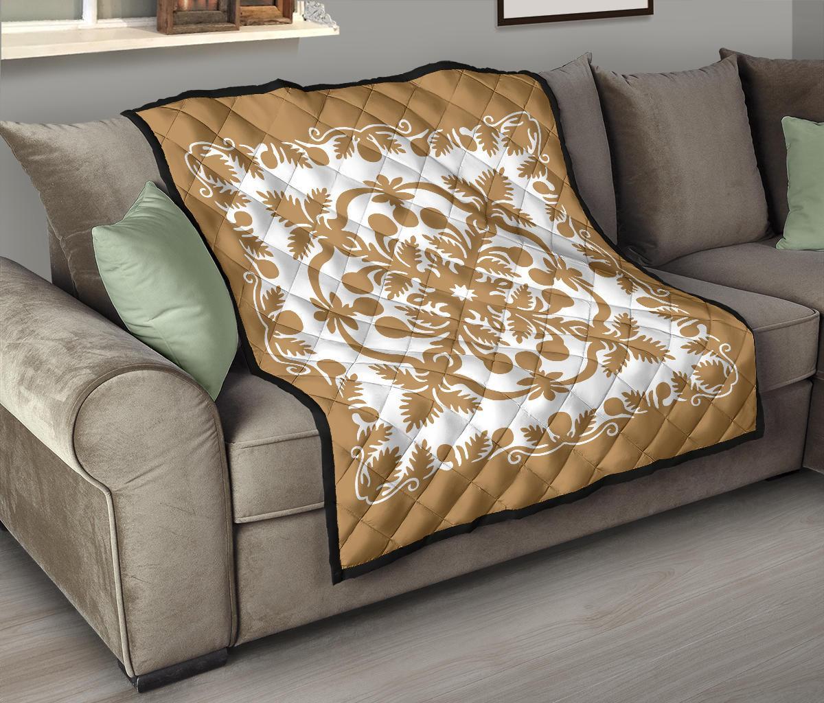 Hawaii Premium Quilt Royal Pattern - Gold And White - Polynesian Pride