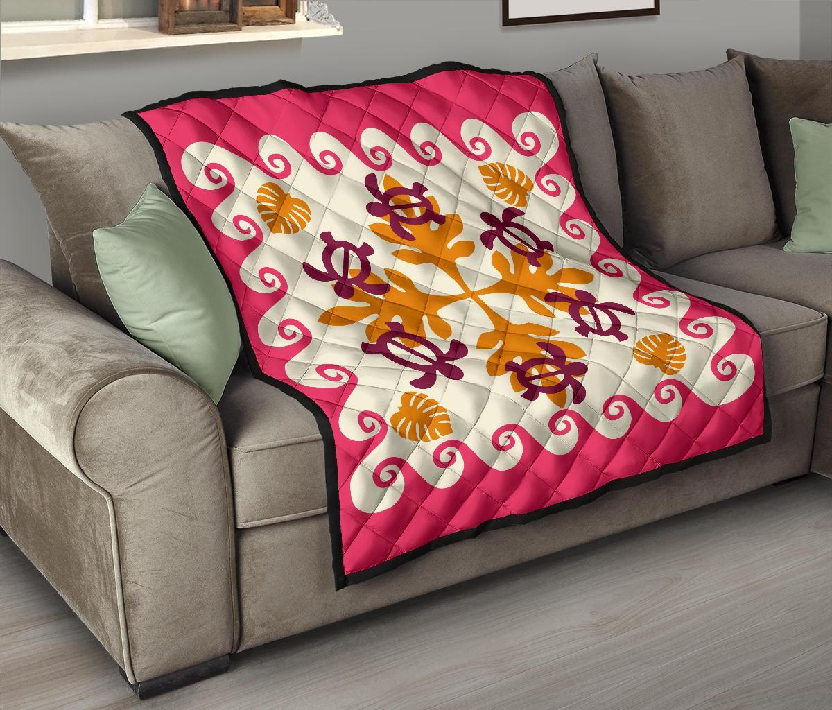 Hawaiian Turtle Pattern Premium Quilt - Pink - Argu Style - AH - Polynesian Pride