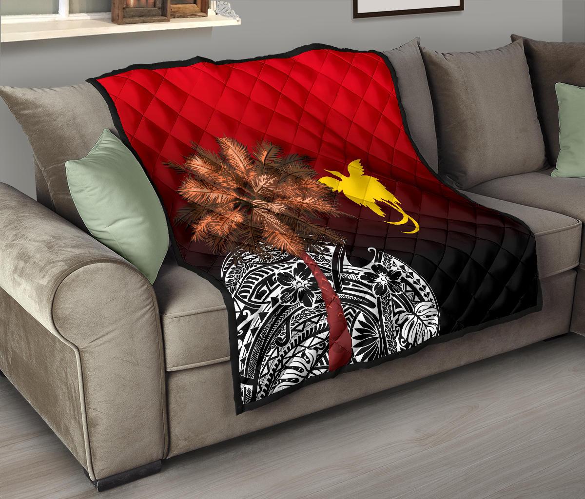 Papua New Guinea Premium Quilt - Polynesian Palm Tree Black - Polynesian Pride