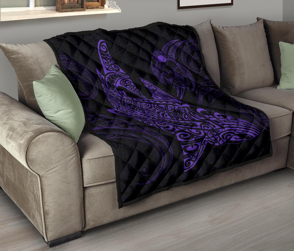 Polynesian Quilt - Polynesian Purple Shark Warrior Tattoo - Polynesian Pride