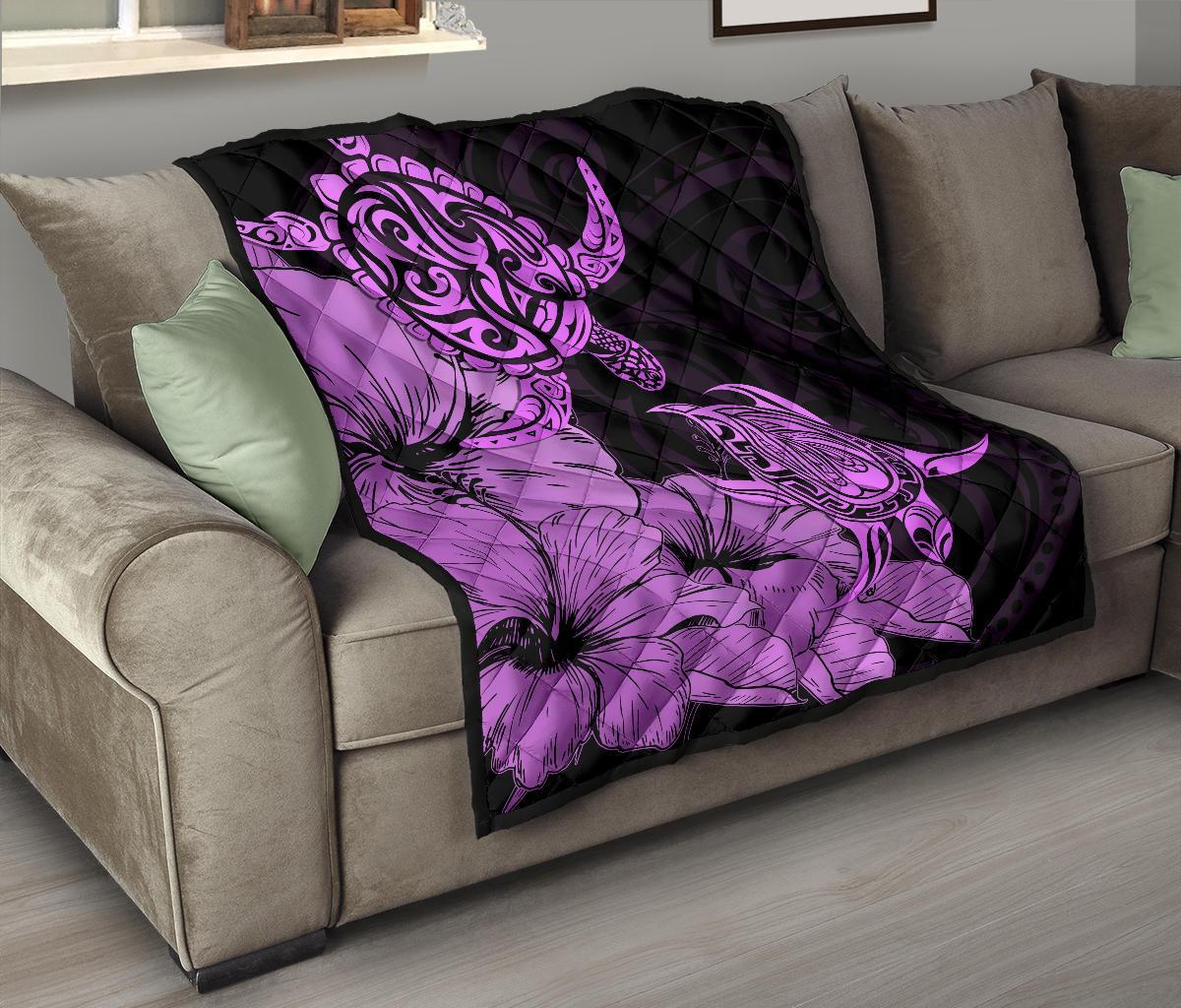 Hawaii Turtle Premium Quilt Polynesian Hibiscus Art Pink AH - Polynesian Pride