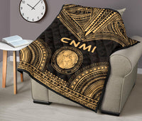 Northern Mariana Islands Premium Quilt - CNMI Seal Polynesian Chief Gold Version - Polynesian Pride